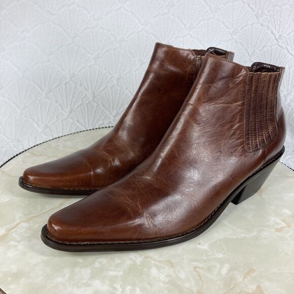 Matisse Ankle Boots Womens Sz 7 Dark Brown Leather Pointe Toe Block Heel Booties - Picture 4 of 12